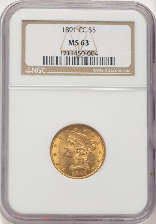1891-CC $5 Liberty Half Eagle NGC MS63