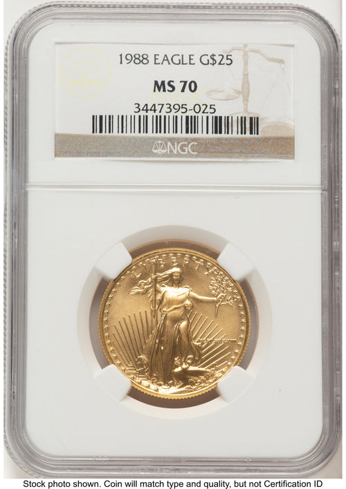 1988 Gold Eagle 1/2 oz 0.50 oz Brown Label NGC MS70