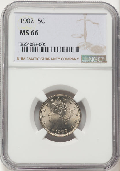 1902 5C Liberty Nickel NGC MS66