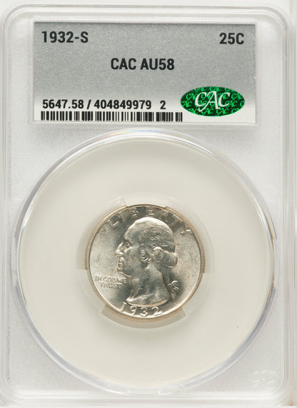 1932-S 25C Washington Quarter CACG AU58