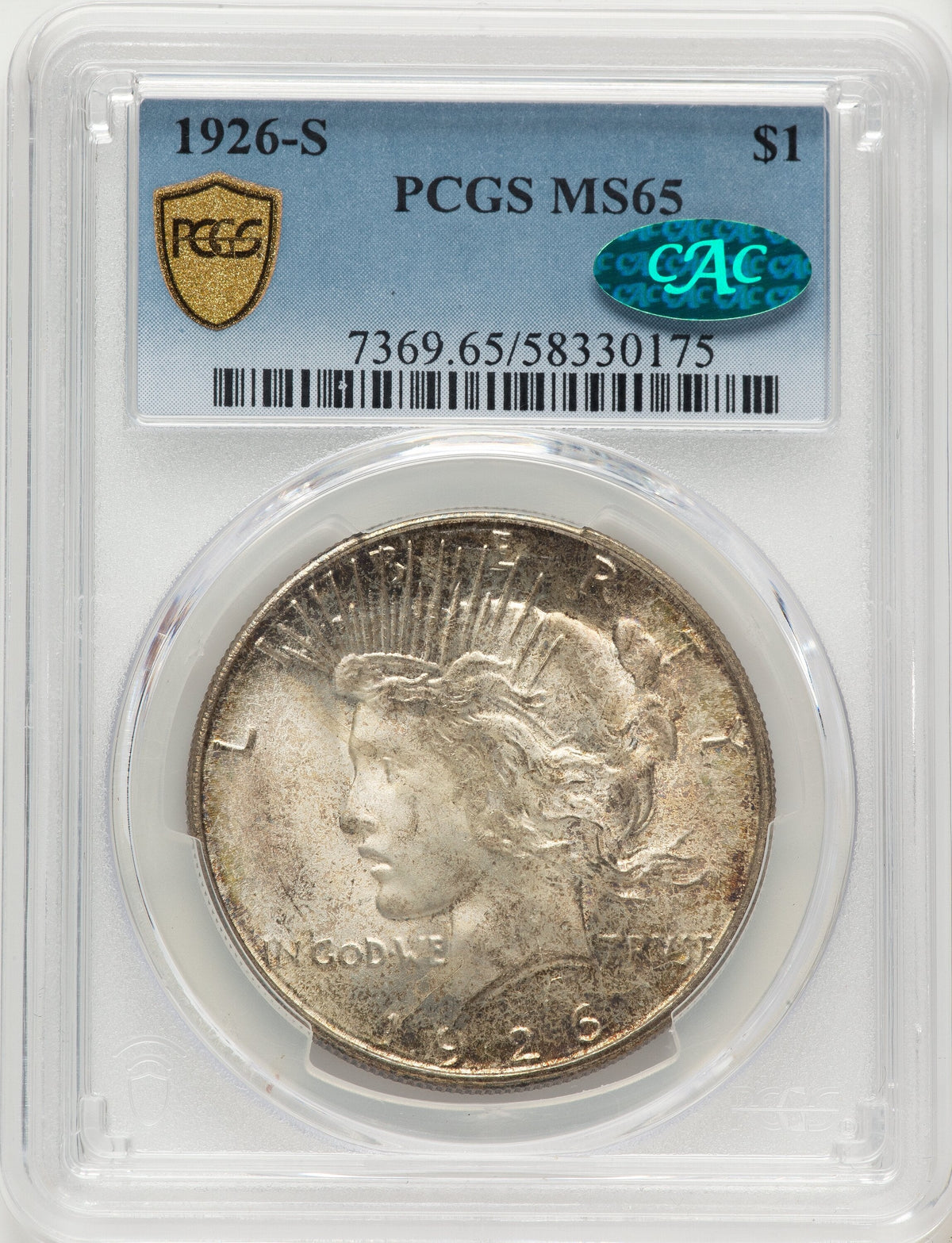 1926-S CAC Peace Dollar PCGS MS65
