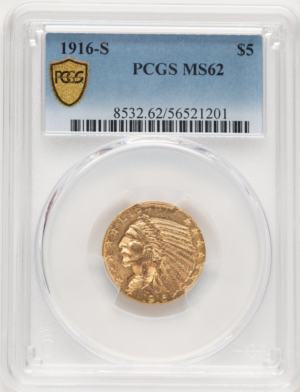 1916-S $5 Indian Half Eagle PCGS MS62