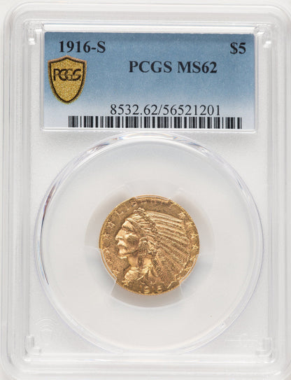 1916-S $5 Indian Half Eagle PCGS MS62