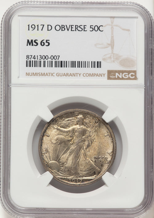1917-D 50C OBVERSE Walking Liberty Half Dollar NGC MS65