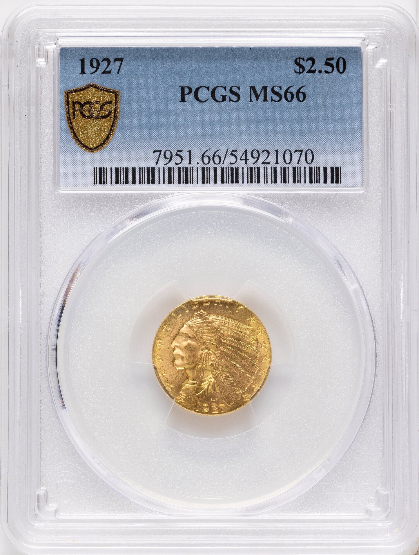 1927 $2.50 Indian Quarter Eagle PCGS MS66