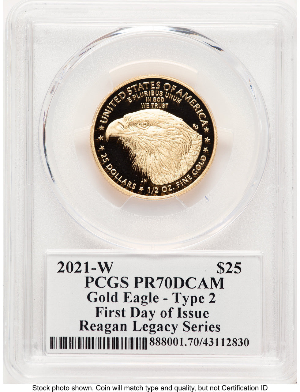 2021-W Type 2 Proof Gold Eagle 1/2 oz FDI Reagan Legacy Series Michael Reagan PCGS PR70