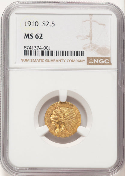 1910 $2.50 Indian Quarter Eagle NGC MS62 (523003007)