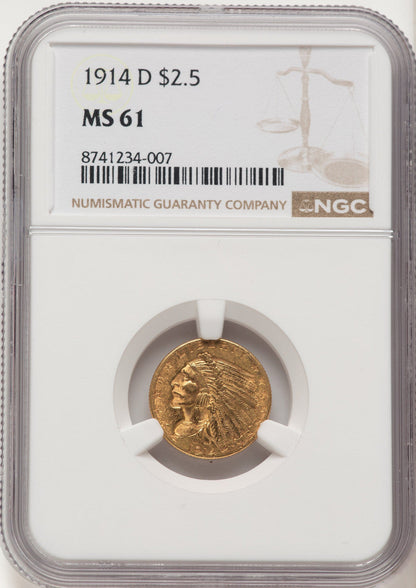 1914-D $2.50 Indian Quarter Eagle NGC MS61 (523003009)