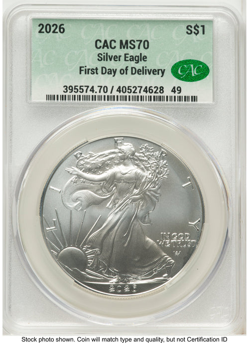 2026 Silver Eagle First Day Of Delivery CACG MS70