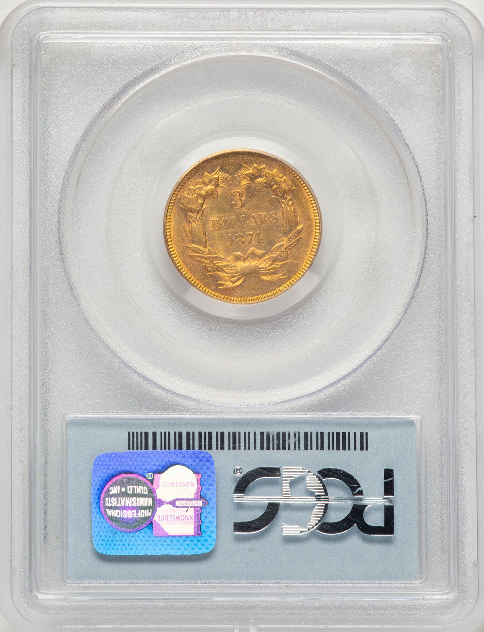 1874 $3 Three Dollar Gold Pieces PCGS AU58