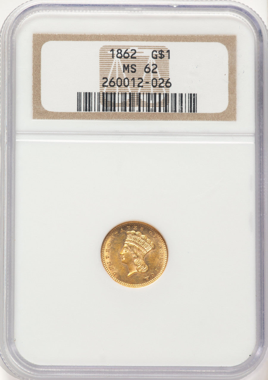 1862 G$1 Gold Dollar NGC MS62