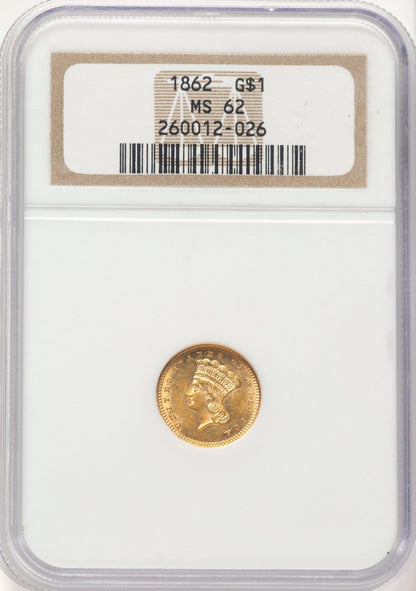 1862 G$1 Gold Dollar NGC MS62