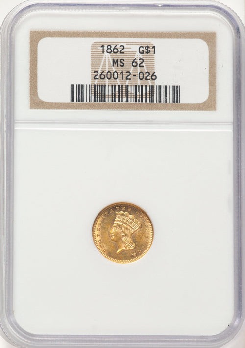 1862 G$1 Gold Dollar NGC MS62