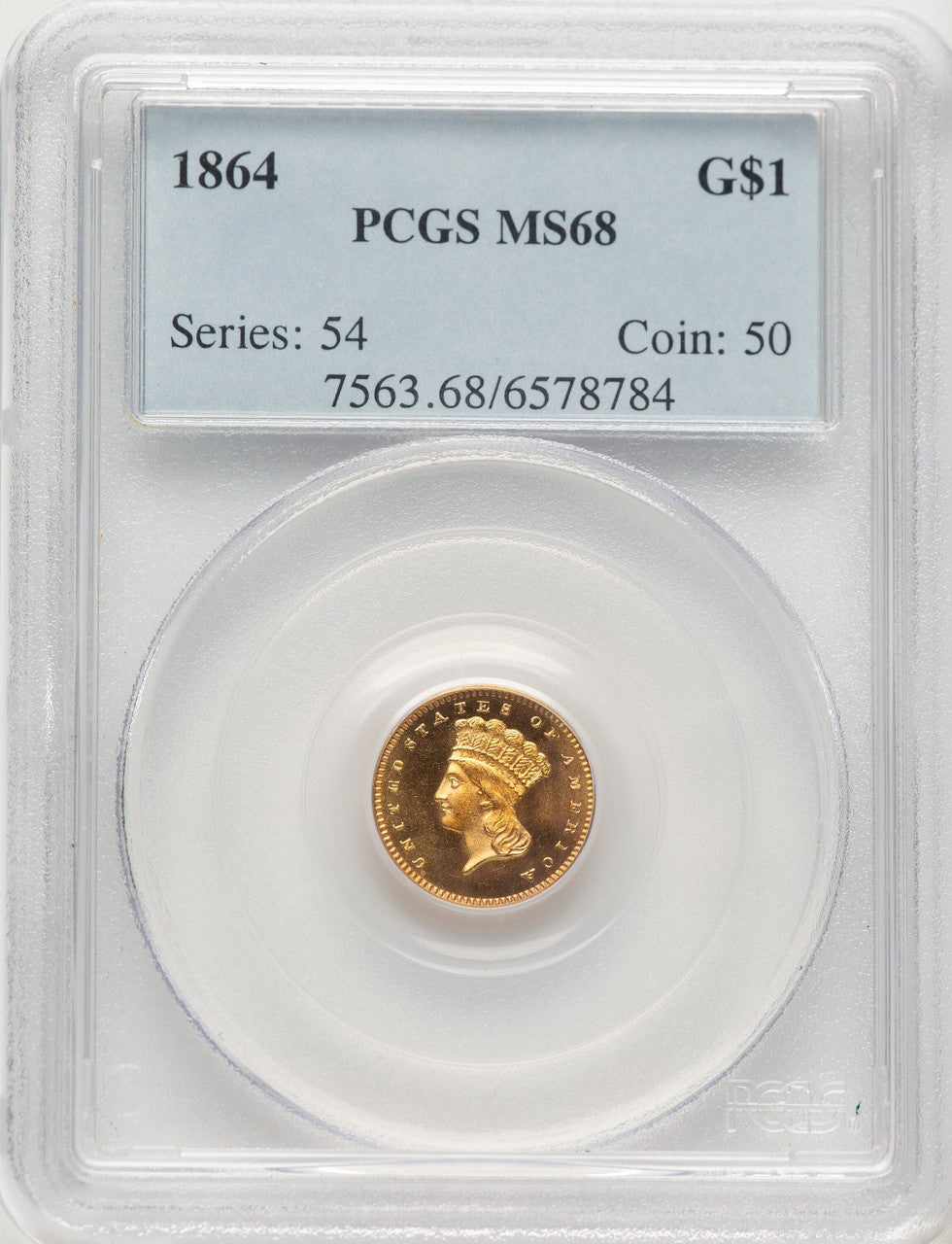 1864 G$1 Gold Dollar PCGS MS68