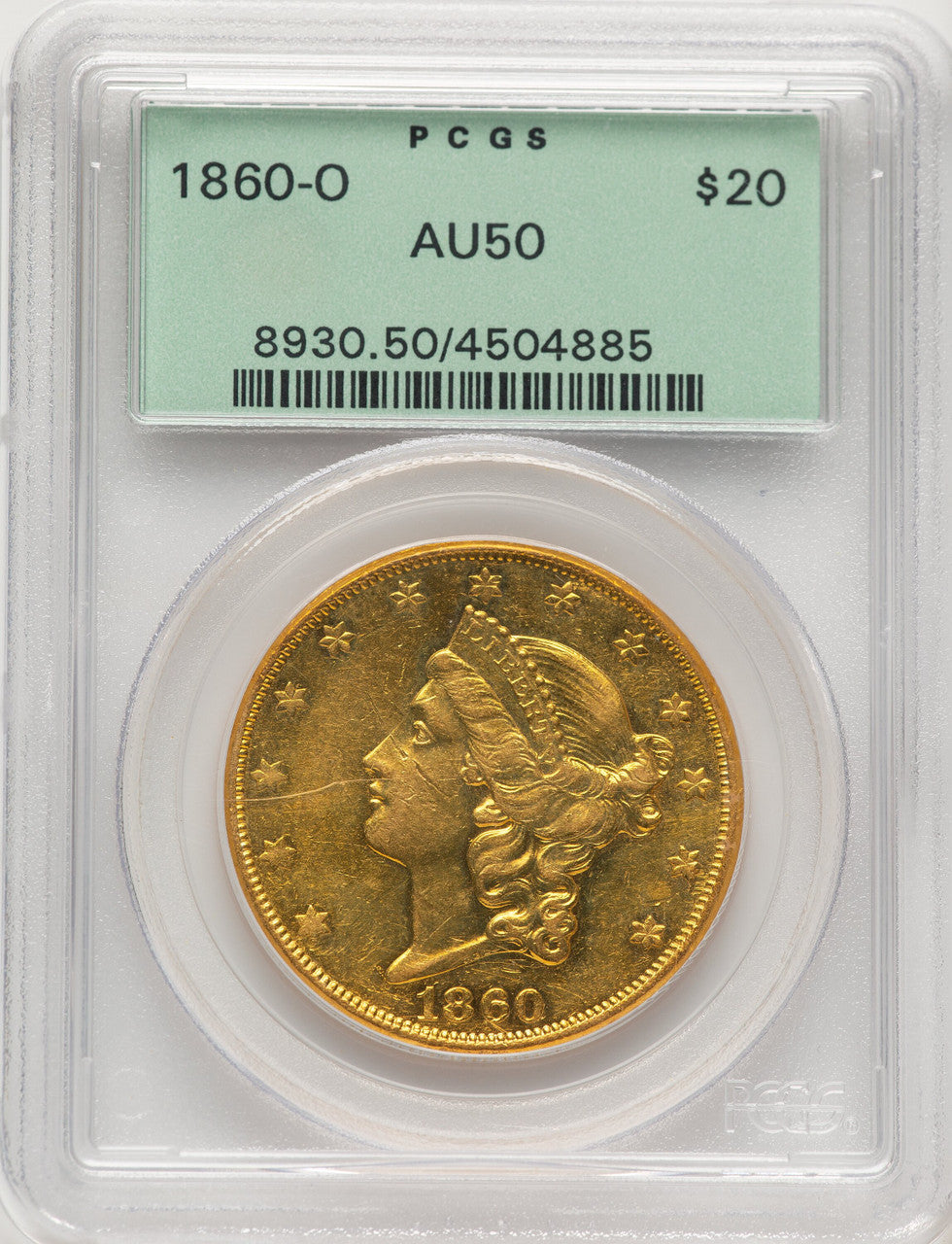1860-O $20 Liberty Double Eagle PCGS AU50