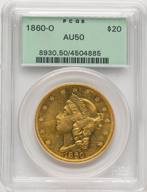 1860-O $20 Liberty Double Eagle PCGS AU50
