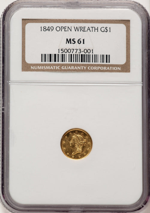 1849 G$1 Gold Dollar NGC MS61