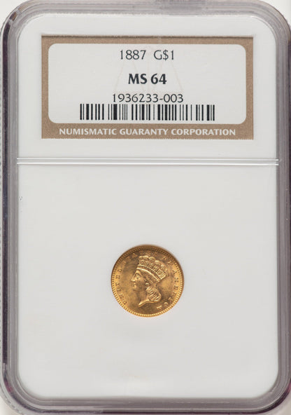1887 G$1 Gold Dollar NGC MS64