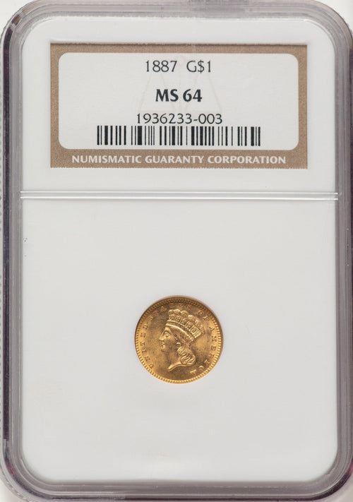 1887 G$1 Gold Dollar NGC MS64