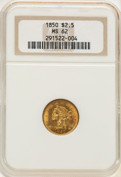 1850 $2.50 Liberty Quarter Eagle NGC MS62