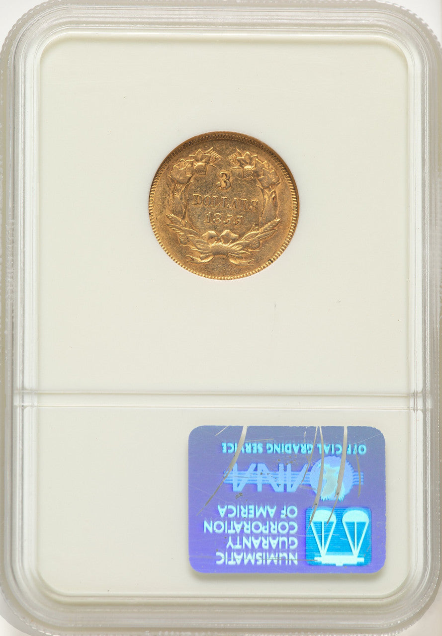 1855 $3 Three Dollar Gold Pieces NGC AU53