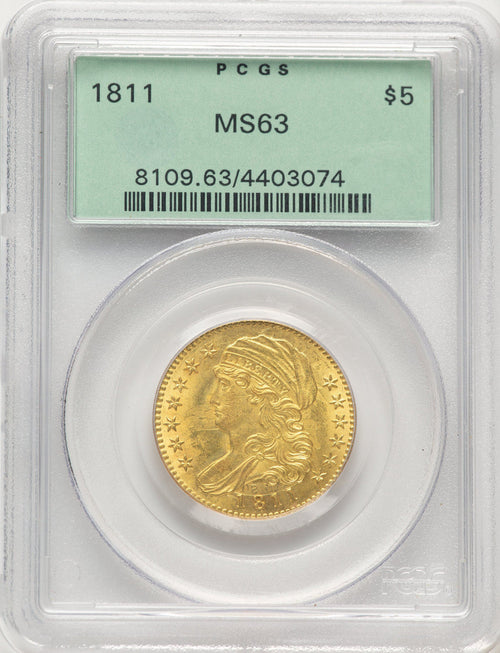 1811 $5 Small 5 Early Half Eagle PCGS MS63