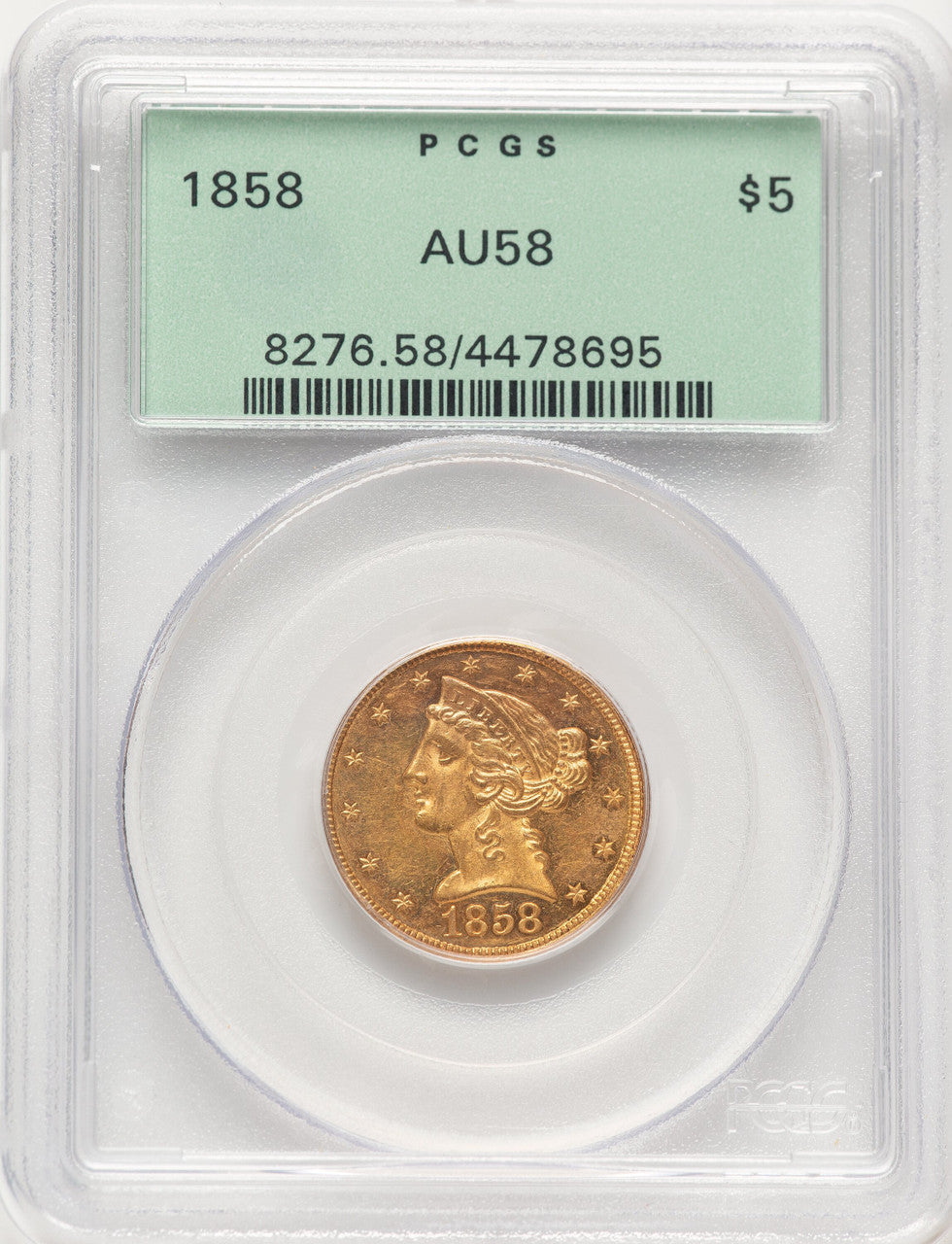 1858 $5 Liberty Half Eagle PCGS AU58