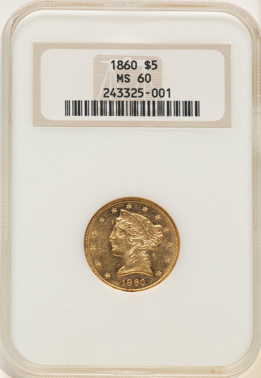 1860 $5 Liberty Half Eagle NGC MS60
