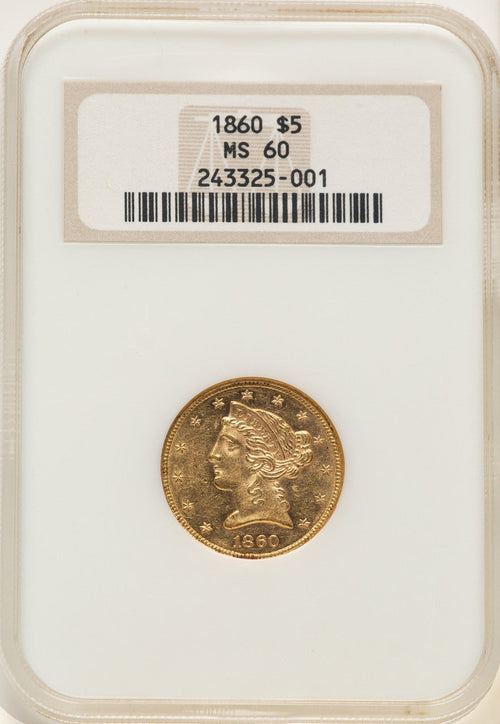 1860 $5 Liberty Half Eagle NGC MS60