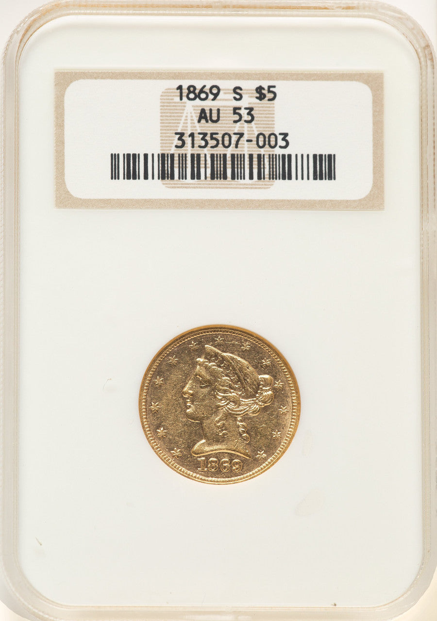 1869-S $5 Liberty Half Eagle NGC AU53