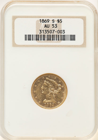 1869-S $5 Liberty Half Eagle NGC AU53
