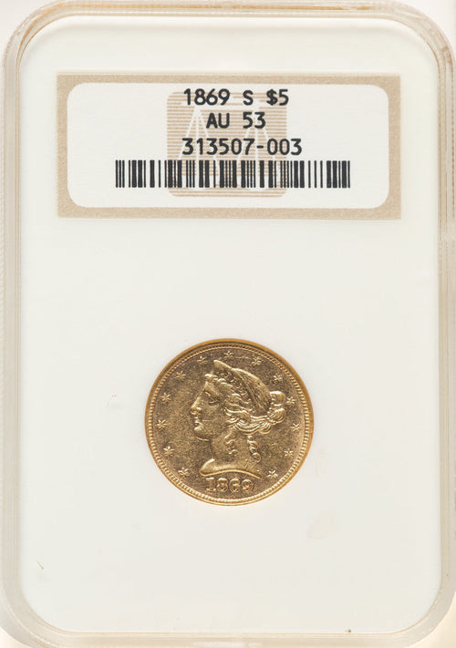 1869-S $5 Liberty Half Eagle NGC AU53