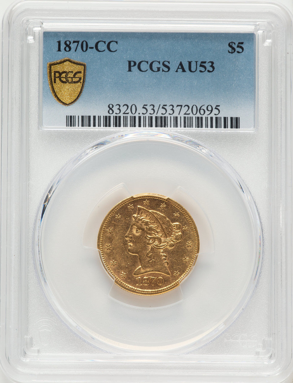 1870-CC $5 Liberty Half Eagle PCGS AU53