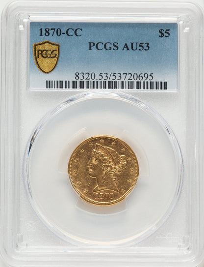1870-CC $5 Liberty Half Eagle PCGS AU53