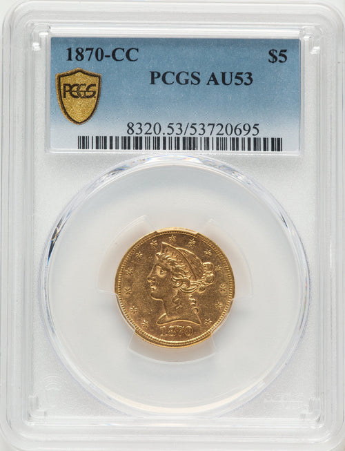 1870-CC $5 Liberty Half Eagle PCGS AU53