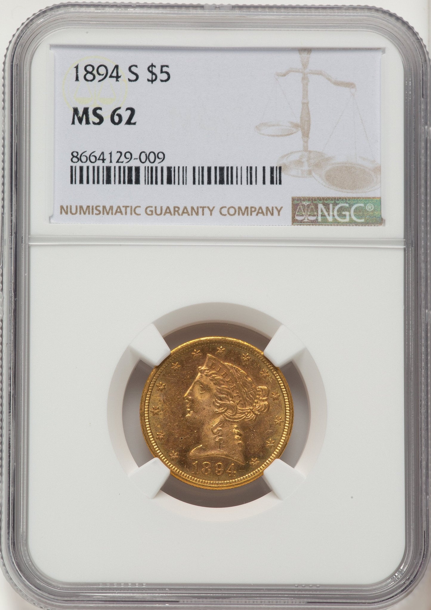 1894-S $5 Liberty Half Eagle NGC MS62
