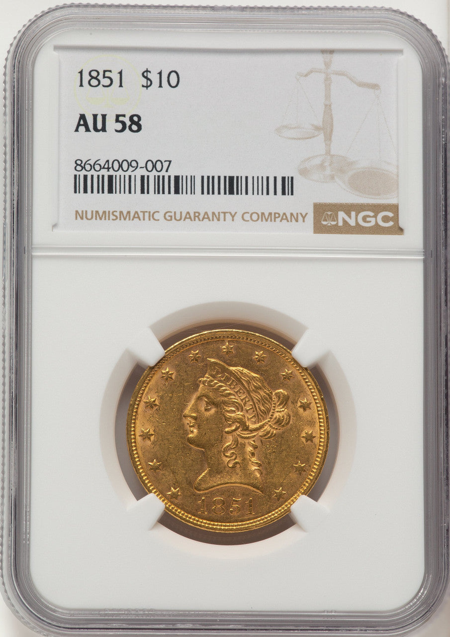 1851 $10 Liberty Eagle NGC AU58