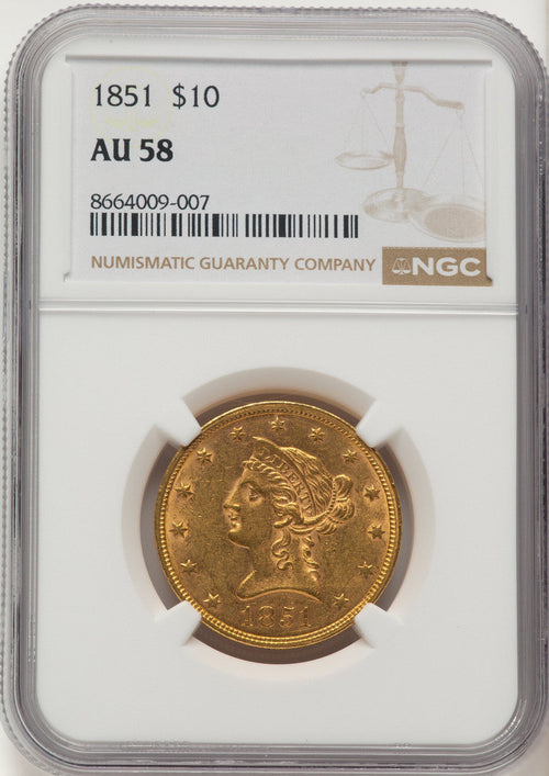 1851 $10 Liberty Eagle NGC AU58