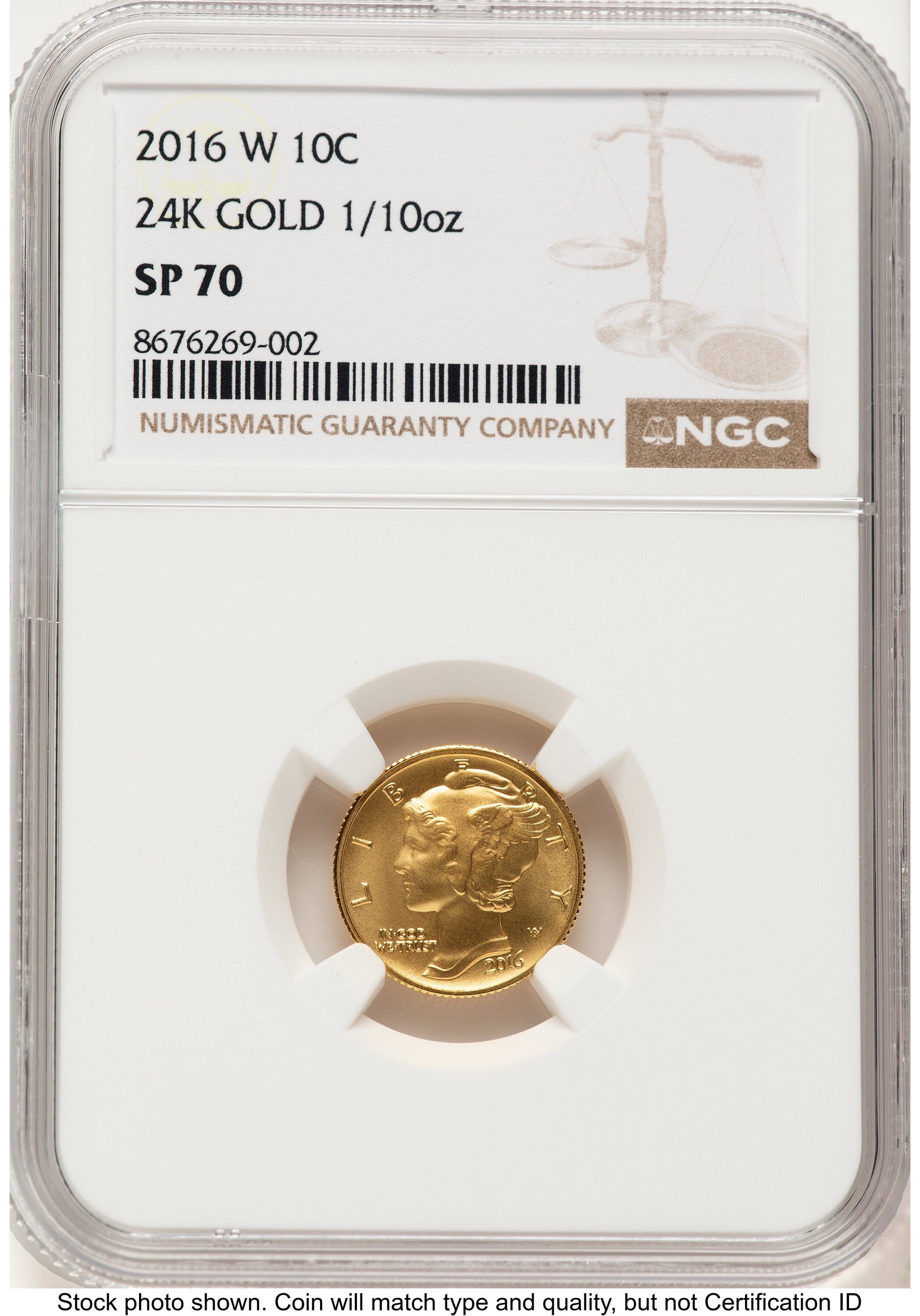 2016-W 10C Mercury Dime 100th Anniversary Gold Centennial Brown Label NGC MS70