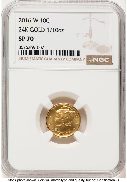 2016-W 10C Mercury Dime 100th Anniversary Gold Centennial Brown Label NGC MS70