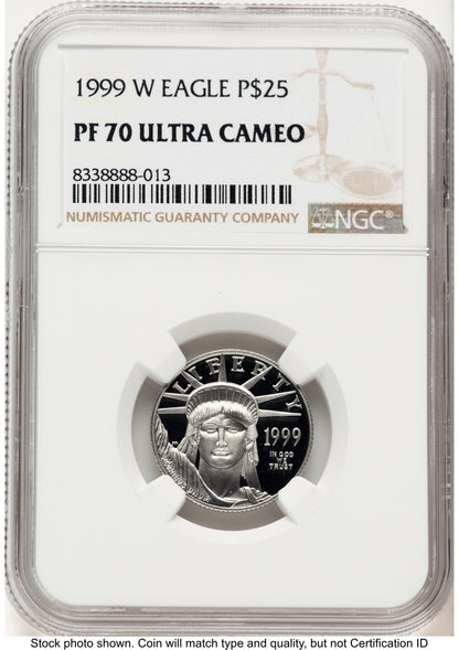 1999-W Proof Platinum Eagle 1/4 oz Brown Label NGC PF70