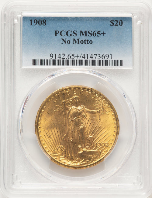 1908 $20 NO MOTTO Saint-Gaudens Double Eagle PCGS MS65+