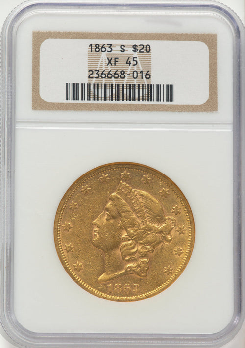 1863-S $20 Liberty Double Eagle NGC XF45
