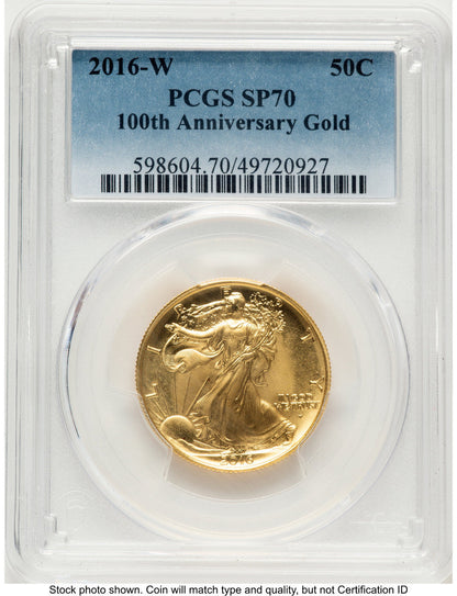 2016-W 50C Walking Liberty 100th Anniversary Gold Centennial Blue Gradient PCGS MS70