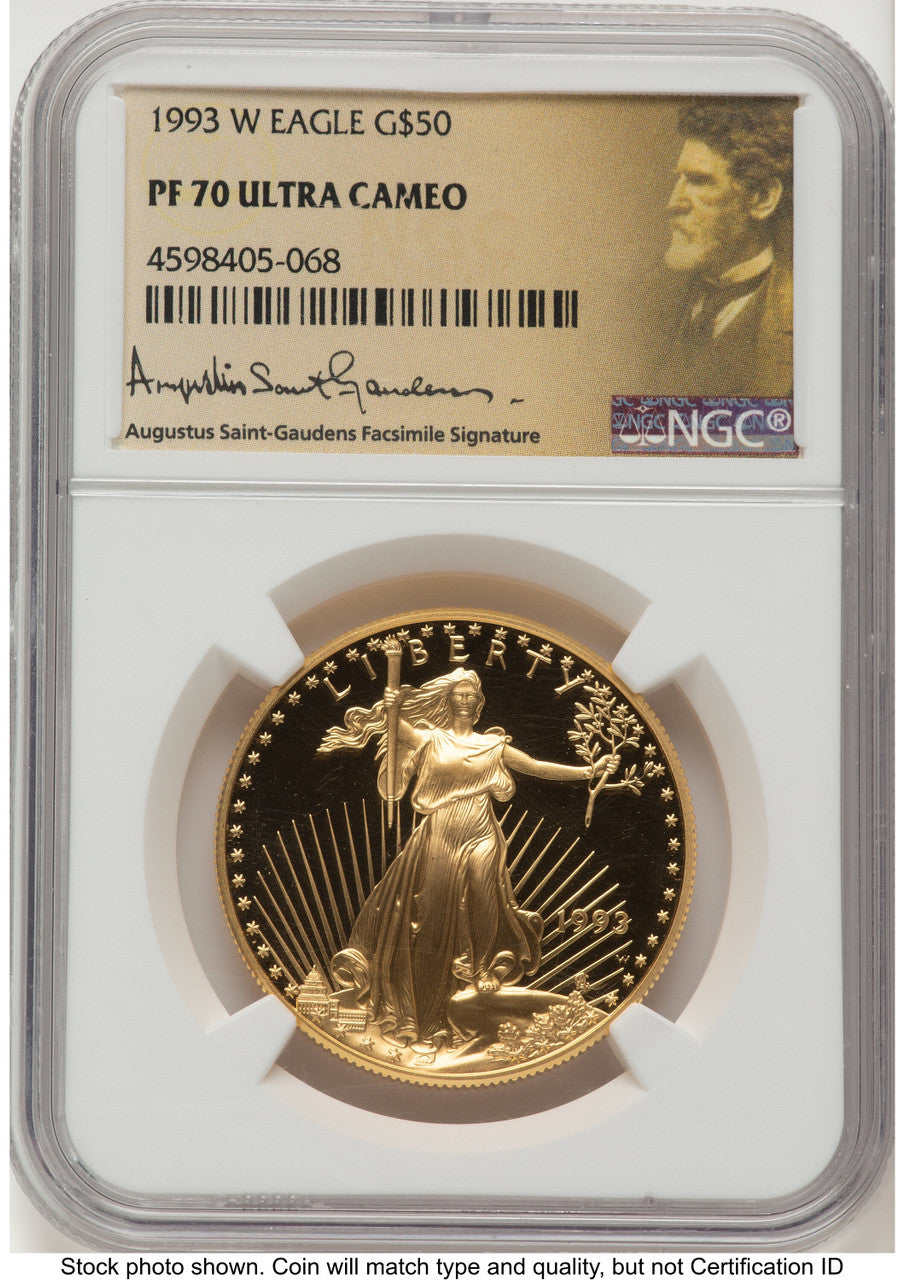 1993-W Proof Gold Eagle 1 oz Saint Gaudens Label NGC PF70