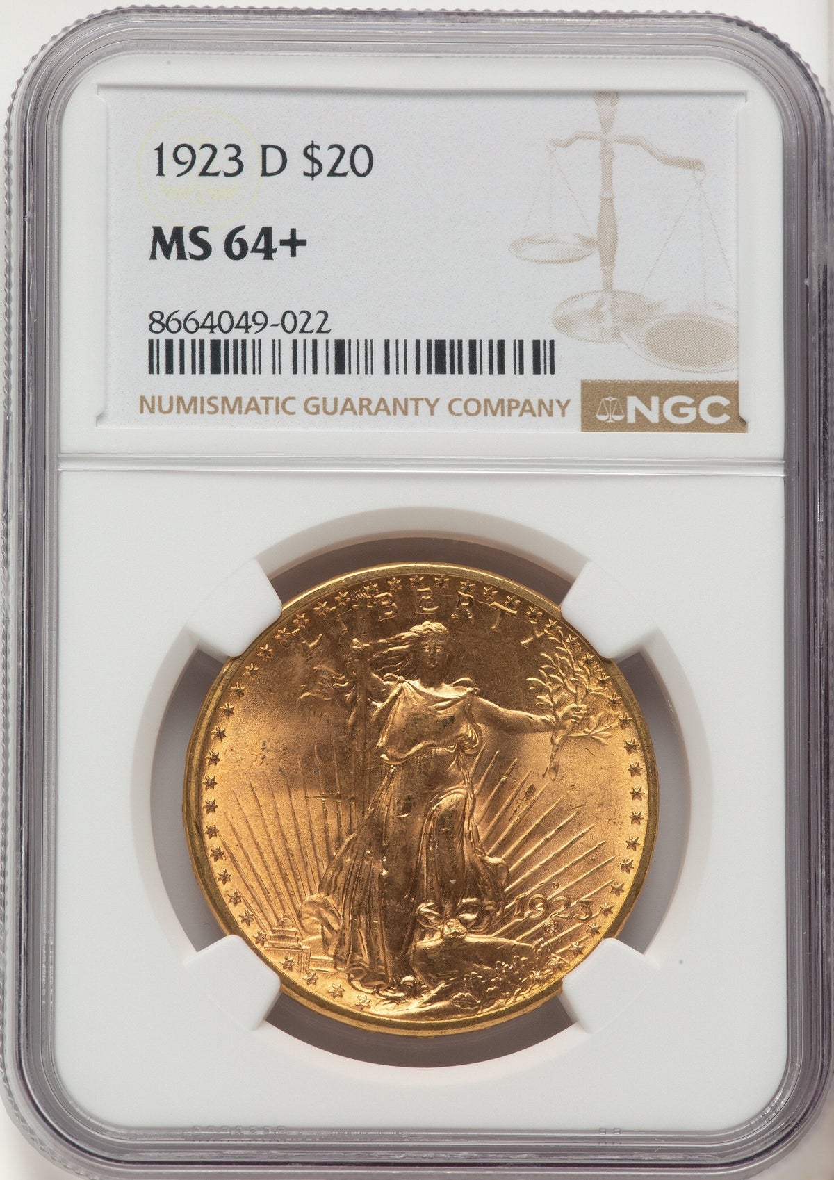 1923-D $20 Saint-Gaudens Double Eagle NGC MS64+