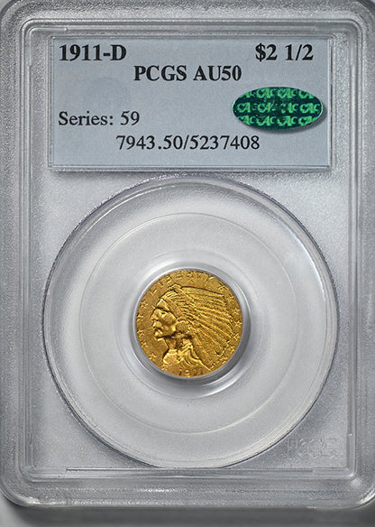 1911-D Indian Head Gold Quarter Eagle $2.50 PCGS AU50 CAC - Strong D
