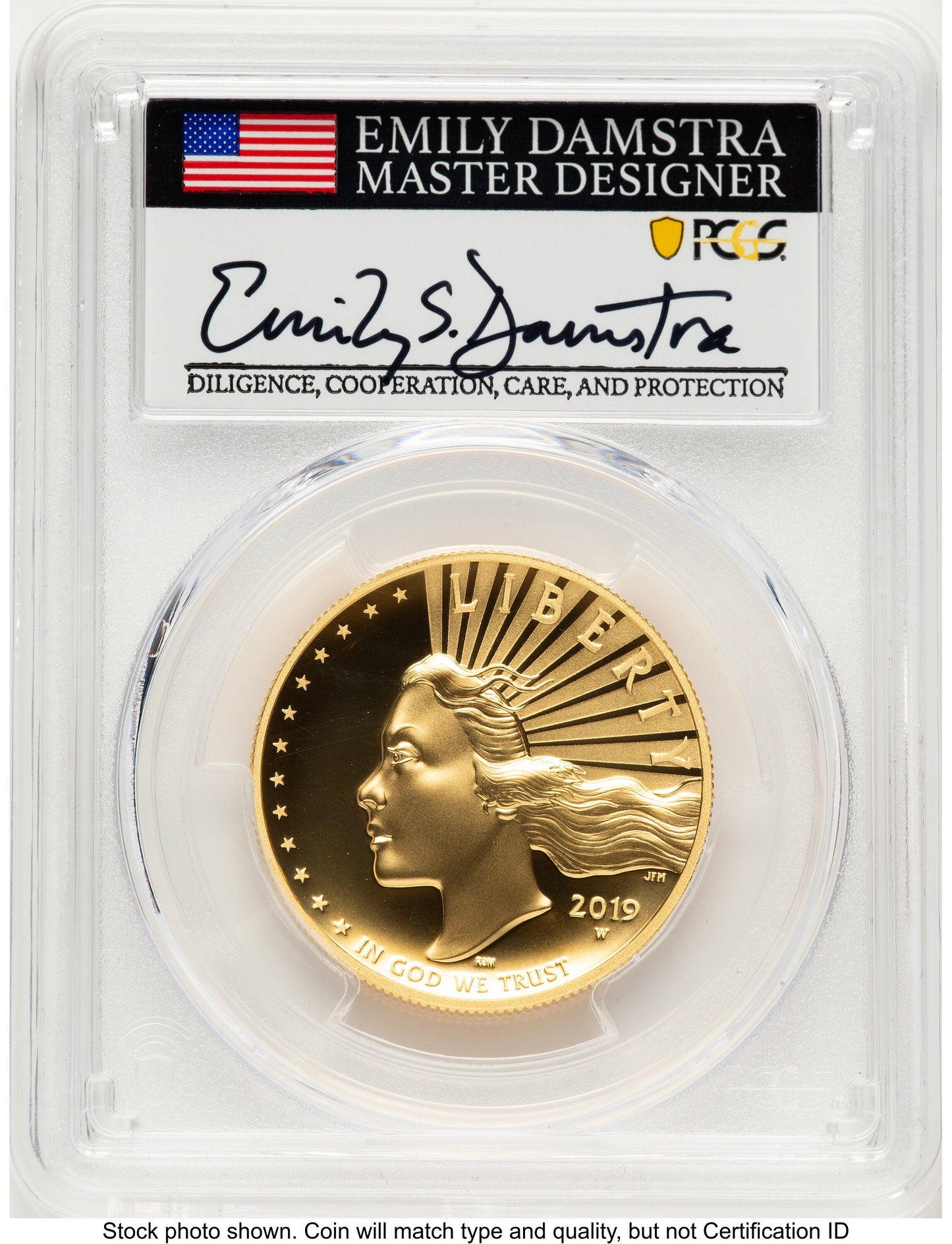 2019-W G$100 American Liberty High Relief Enhanced PL WP Mint Hoard Emily Damstra PCGS MS70