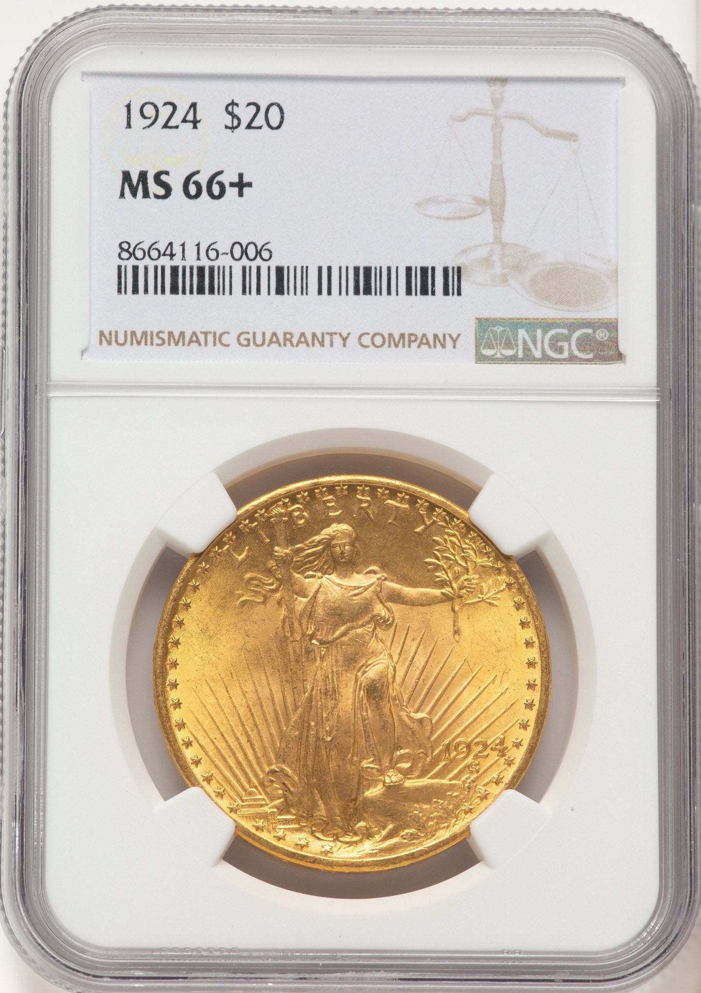 1924 $20 Saint Saint-Gaudens Double Eagle NGC MS66+
