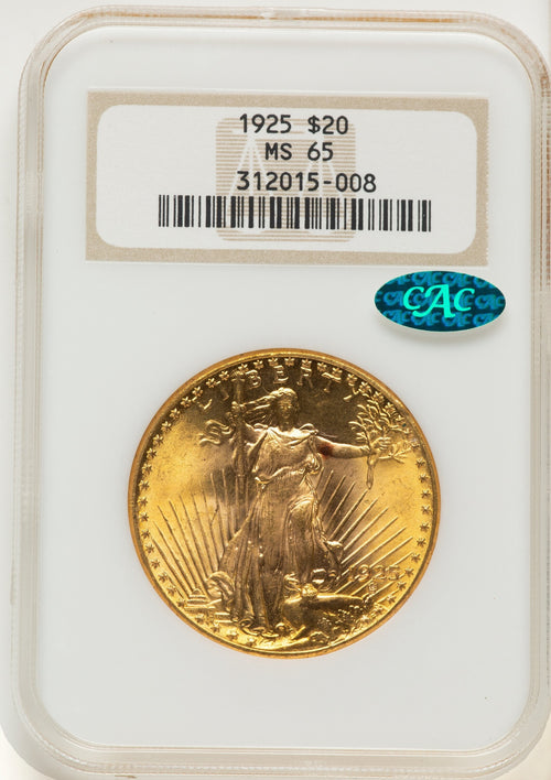 1925 $20 CAC Saint-Gaudens Double Eagle NGC MS65